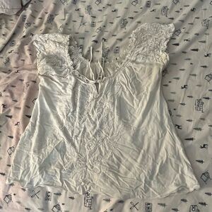 White Ruffled Cap Sleeve Blouse with Bib Collar